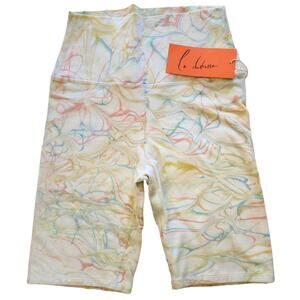 LA DETRESSE Rainbow Sherbet activewear athletic athleisure bike shorts Sz L NEW